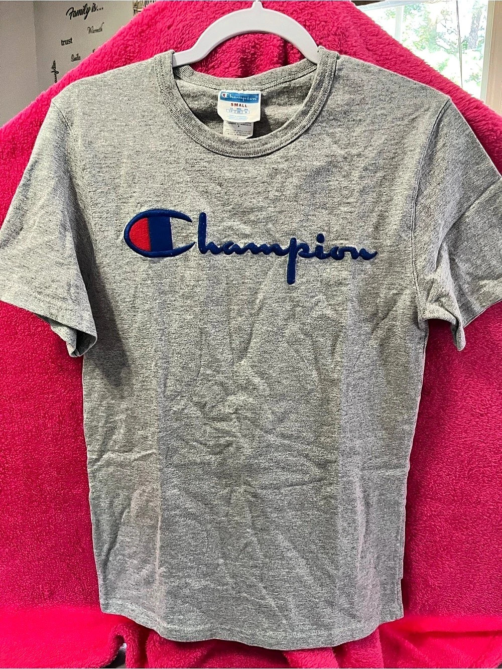 Champion Script Logo Embroidered Heather Gray T-Shirt Heather Gray Short Sleeve